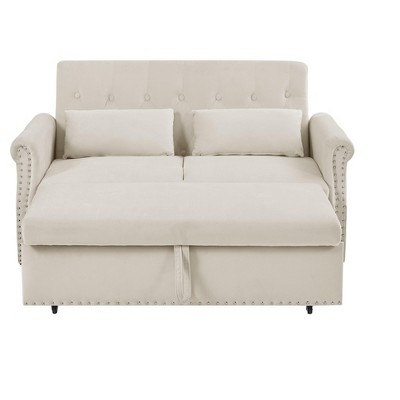 NicBex 55 Inch Loveseat Sofa with Pull-Out Bed and Adjustable Backrest Upholstered Sleeper Sofa Couch with 2 Lumbar Pillows for Living Room