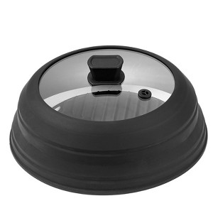 VEVOR Microwave Splatter Cover & Mat, 10.8" Collapsible Microwave Lid for Food, 500°F Heat-Resistant Silicone & Tempered Glass Splatter Guard, Black - 1 of 4