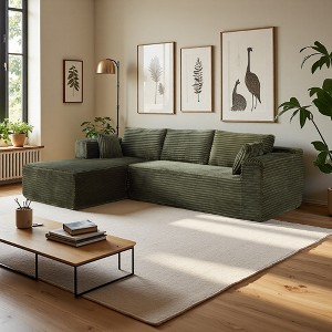 Corduroy L-Shaped Sectional Sofa with Chaise, Boneless Compression Sleeper - 1 of 4