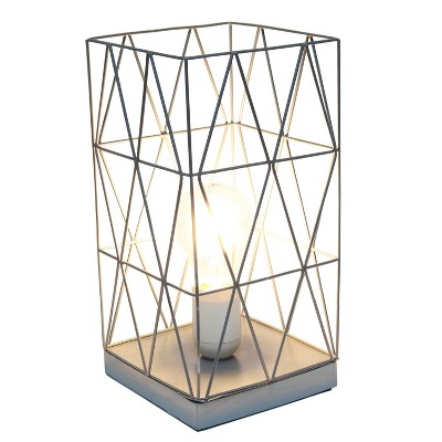 Gray Geometric Metal Table Lamp with Retro Shade