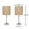 Simple Designs 2pk Sleek Slender Brushed Steel Table Lamp Tan Shade - 3 of 4