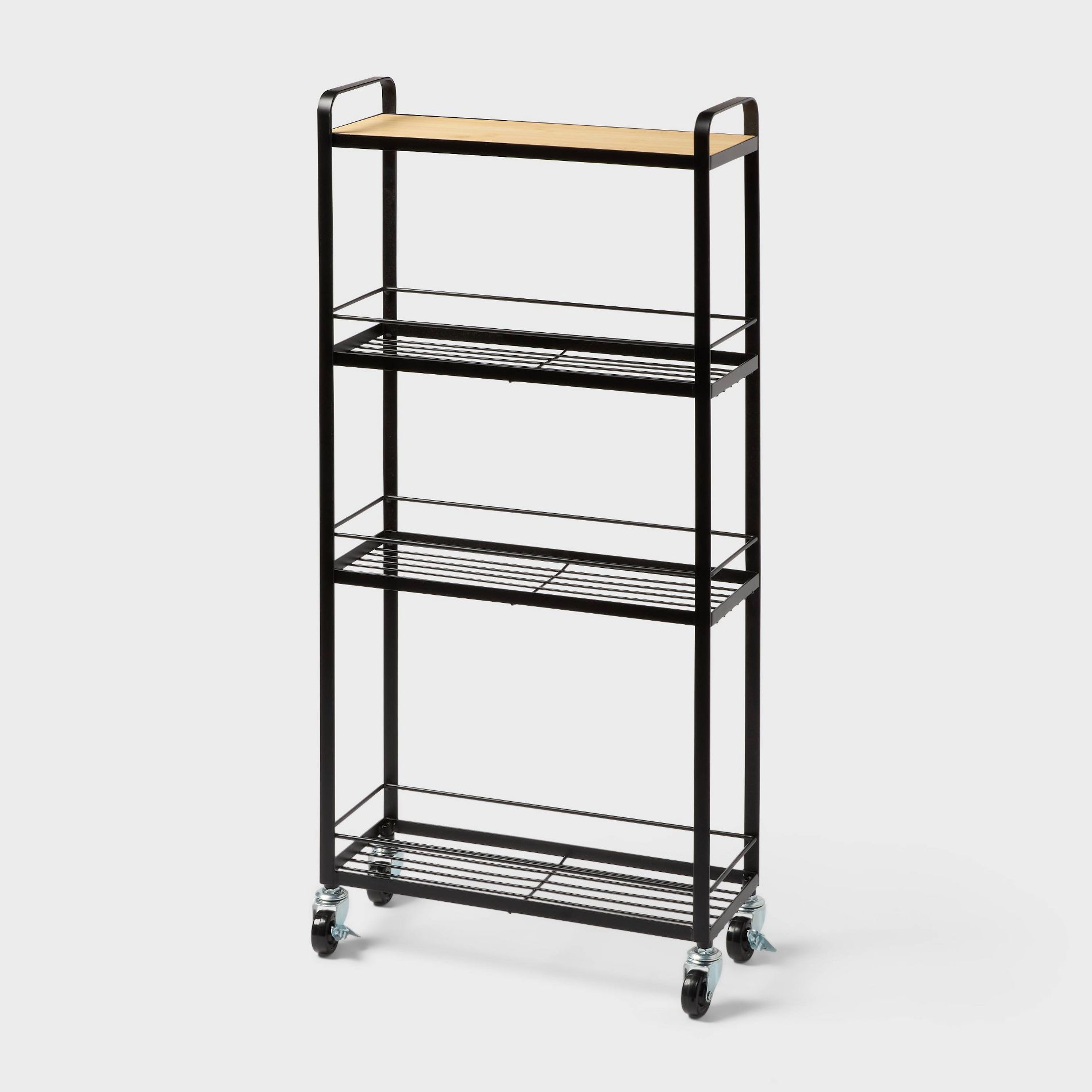 Skinny Storage Cart Black with Natural Wood - Brightroom™