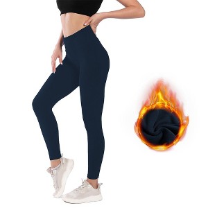 Coolmee Womens Winter Warm Fleece Lined Leggings High Waist Thick Thermal Leggings Elastic Soft Comfortable Velvet Tights - 1 of 4