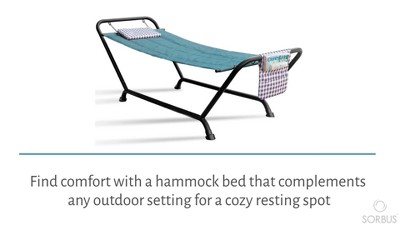 Teal Polyester Hammock Bed with Stand, Pillow, and Storage Pockets
