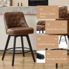 Modern Brown Bar Stool Set of 2, 360° Swivel Bar Stool, PU Leather Upholstered Counter Height Stool with Button Tufted Back, Footrest, Wooden Bar - 3 of 4