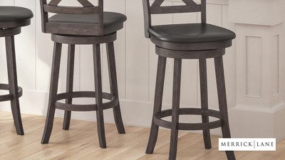 Gray Wash Walnut and Black Swivel Bar Stool with Leather Seat