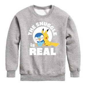 Boys' - Pokémon - The Snuggle Is Real Pikachu And Piplup Graphic Long Sleeve Fleece Sweatshirt - 1 of 4