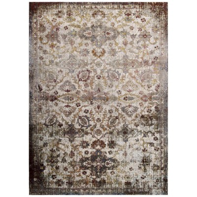 Modway Success Kaede Distressed Vintage Floral Moroccan Trellis 5x8 Area Rug