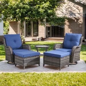 Gymojoy Outdoor Swivel Chair with Ottoman High Back Glider Chair with Soft Cushion - 1 of 4
