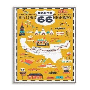 Stupell Industries US Route 66 Historic Highway Mustard Yellow Illustrated Scenic Map Poster Black Framed Giclee Art - 1 of 4