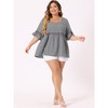 Agnes Orinda Women's Plus Size Plaid Peplum Sweetheart Neck Ruffle Sleeve Babydoll Blouses - 3 of 4