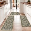 FURNIinspire Floor Mats Home 3 Piece Kitchen Rug Machine Washable Floor Mat for Living Room, Vintage Carpet, Non Slip, Green, 60"*20" - 2 of 4