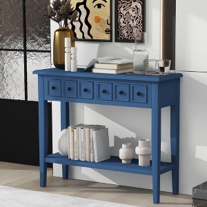 Rustic Console Table with Open Shelf and 2 Drawers, Wood Sofa Table Accent Entryway Table with Rubber Wood Legs - 1 of 4