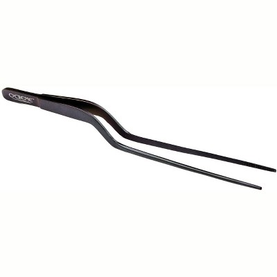 O'Creme 8 Inch Black Stainless Steel Precision Kitchen Culinary Offset Tweezer Tongs - Black