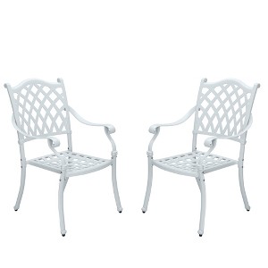 CLIHOME Outdoor Patio Woven Diagonal Grid Cast Aluminum Dining Chair(Set of 2) - 1 of 4