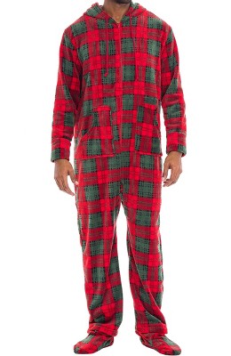 Adr Men's Hooded Footed Adult Onesie Pajamas Set, Plush Winter