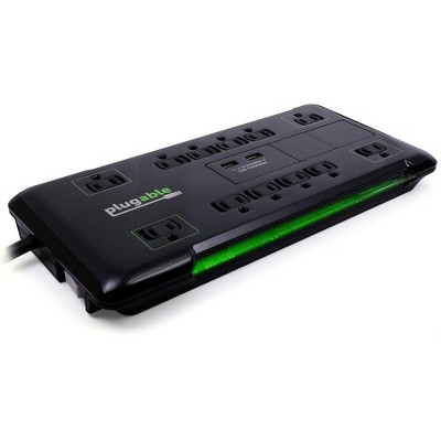 Plugable Surge Protector Power Strip with USB and 12 AC Outlets, Built-in 10.5W 2-Port USB Charger for Android, Apple iOS, and Windows Mobile Devic...