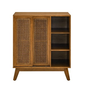 Lirago 15.75"D x 31.5"W x 36"H Mid Century Modern Rattan Sideboard Cabinet Light Wood Buffet with Adjustable Shelves Solid Wood Feet - 1 of 4
