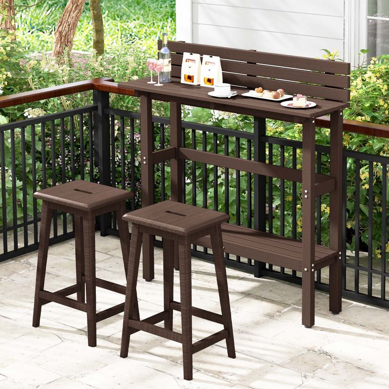 Costway 48" Outdoor Bar Table with Storage Shelf & Adjustable Foot Pads for Hot Tub Brown/Gray, 4 of 11
