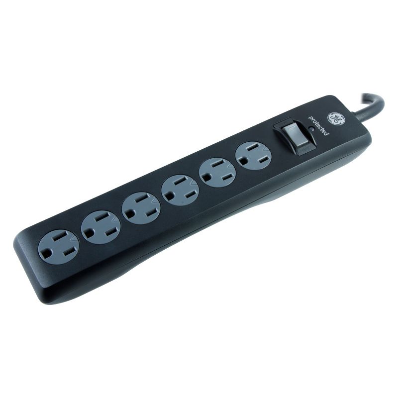 GE 6 Outlet Surge Protector with 4&#39; Extension Cord Twist To Close Safety Covers Black, 3 of 8