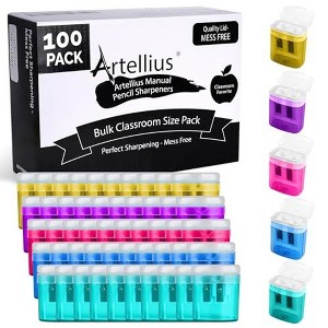 Artellius 100 Pack Pencil Sharpeners - Double Hole Sharpener for Classroom Supplies, Pencil Sharpener for Kids - 1 of 4