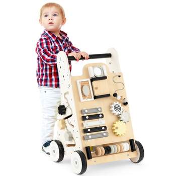 Infans Wooden Baby Walker Push and Pull Learning Activity Walker with Double Handles