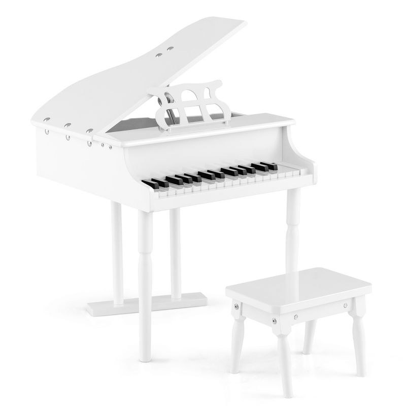 Costway 30 Key Classical Kids Piano Wooden Musical Instrument Toy w/ Stand & Stool White, 1 of 11