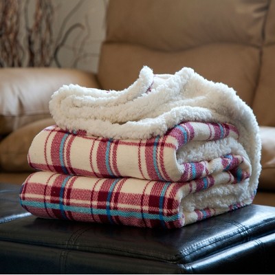 Hastings Home Fleece Sherpa Blanket Throw - 50"x 60", Plaid