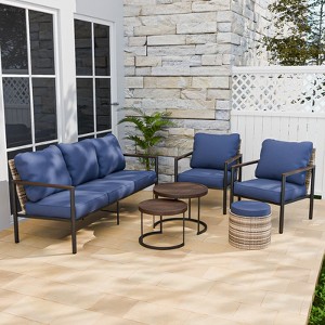 EAGLE PEAK Sunset Dune 6 Piece Collection Modern Outdoor  Furniture Set, Patio Wicker Wood Grain Lounge Set - 1 of 4