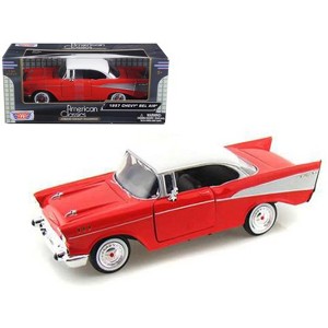 1957 Chevrolet Bel Air Red with White Top 1/24 Diecast Model Car by Motormax - 1 of 3