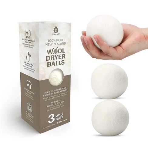Pursonic 100% Pure New Zealand Fragrance Free & Biodegradable Wool Dryer  Balls - 3 Pack - White : Target