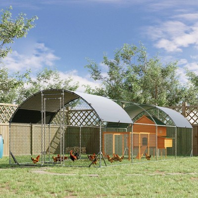 Large Silver Metal Walk-In Chicken Coop with UV-Resistant Cover