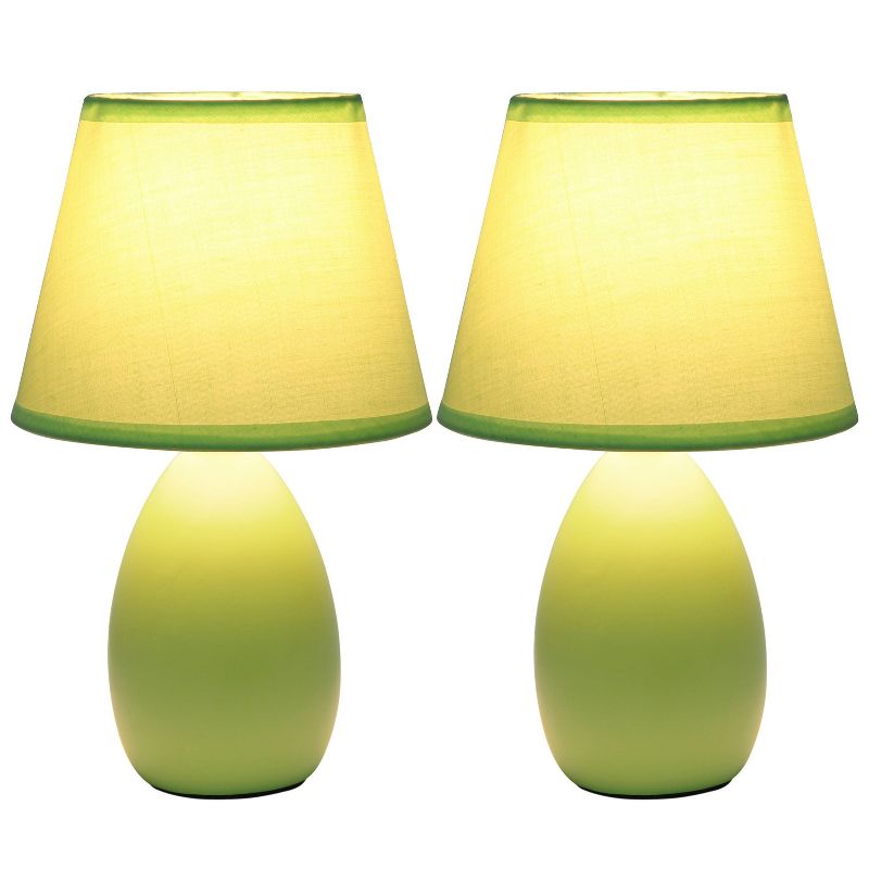 (Set of 2) 9.45" Petite Ceramic Oblong Bedside Table Desk Lamps with Matching Tapered Drum Shade - Creekwood Home, 2 of 11