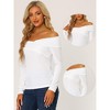 INSPIRE CHIC Women's Velvet Slim Fit Long Sleeve Off-Shoulder Blouse - 2 of 4