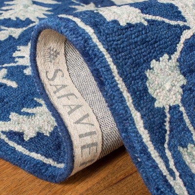 Handmade Navy and Grey Tufted Wool Rug, 30" x 4"