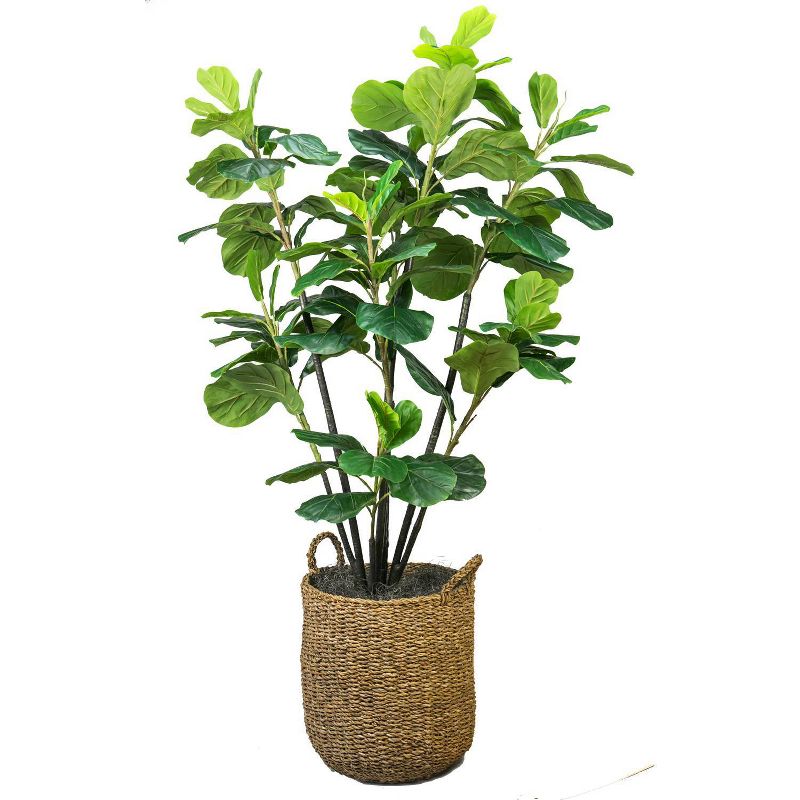 6&#39; Artificial Fiddle Leaf Fig Tree in Basket with Handles - LCG Florals, 1 of 8