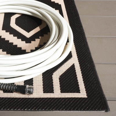 Black and Beige Geometric Indoor/Outdoor Runner Rug