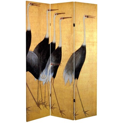 Yellow Cranes and Butterfly Canvas Folding Room Divider