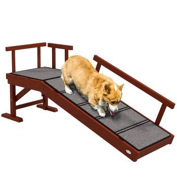 PawHut Dog Ramp, Dog Stairs for Small, Medium, Large Dogs, Pet Stairs for Bed, Couch, with Removable Guardrails, Non-Slip Surface, Brown