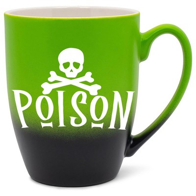 Elanze Designs Poison Skull Two Toned Ombre Matte Green and Black 12 ounce Ceramic Stoneware Coffee Cup Mug