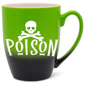 Elanze Designs Poison Skull Two Toned Ombre Matte Green and Black 12 ounce Ceramic Stoneware Coffee Cup Mug - 1 of 4