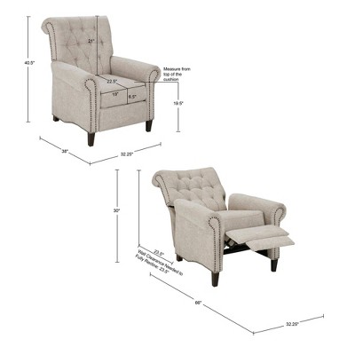 Elegant Cream Transitional Push Back Recliner with Tufted Back