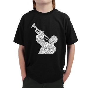 LA Pop Art Boy's Word Art T-shirt - ALL TIME JAZZ SONGS Black Large - 1 of 4