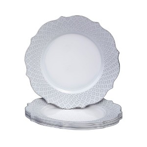 Silver Spoons Floral Embossed Plastic Plates for Party, Heavy Duty Disposable Dinner Set, White/Silver (10 PC), Harmony Collection - 1 of 2