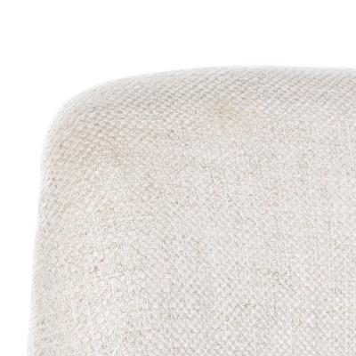 Scandinavian Cream Linen & Wood Transitional Accent Chair with Brass Tips