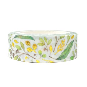 Wrapables Gold and Silver Foil Washi Masking Tape, Sprig Leaves, 15mm x 5M - 1 of 4