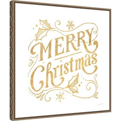 Gold Merry Christmas Quote Canvas Print with Beaded Frame