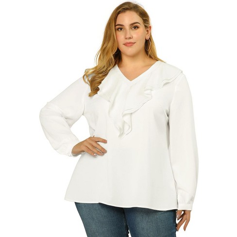 JustVH Women Plus Size Round Neck Cut-out Long Sleeve Blouse Formal Dressy  Tops 