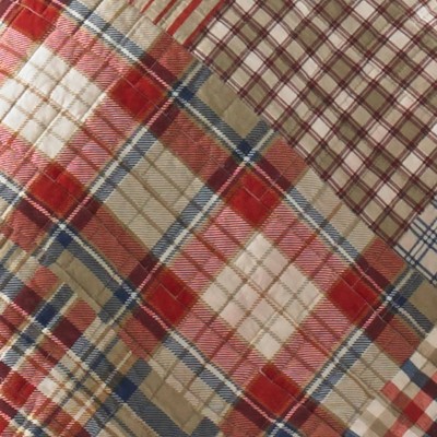 Brown Plaid Cotton Twin Reversible Quilt Set with Sham