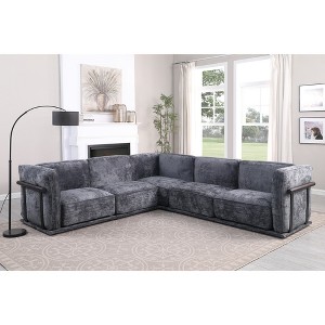 Standard Velvet Fabric Modular L-Shaped Sectional Sofas Set with Multiple Independent Seats, Includes Ottoman, and Wooden Metal Armrests - 1 of 4